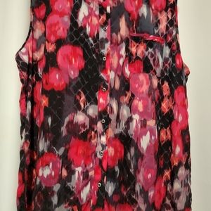 T Tahari size XL silk sleeveless print blouse